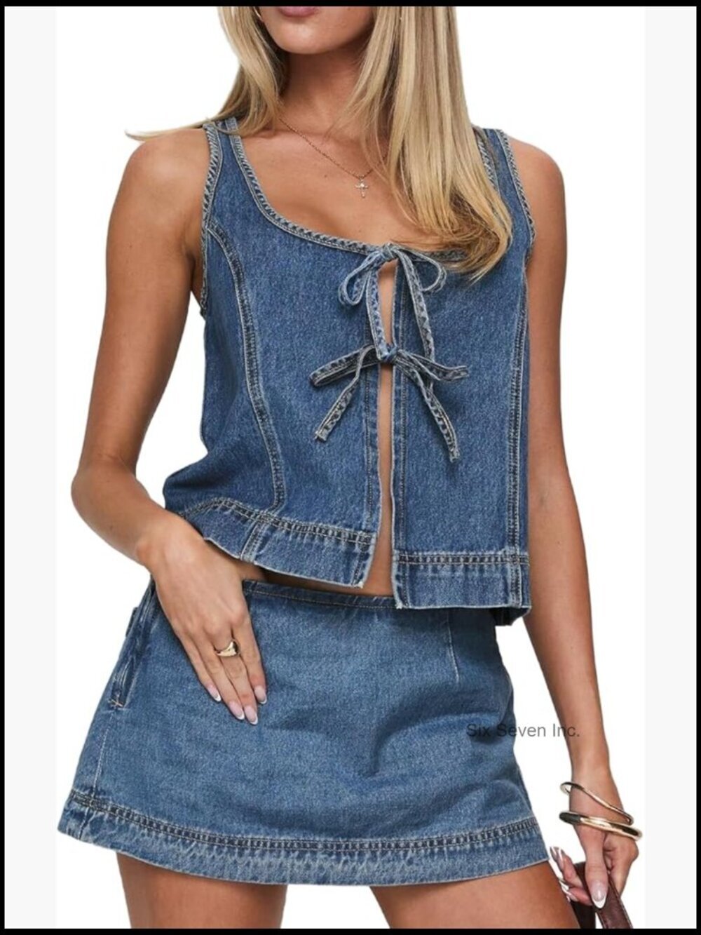 Y2K Denim 2 Piece Set Sleeveless Crop Top High Waist Shorts Summer Outfit